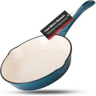 Hamilton Beach Enameled Cast Iron Fry Pan 10-Inch Navy, Cream Enamel Coating, Skillet Pan for Stove Top and Oven