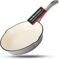 Hamilton Beach Enameled Cast Iron Fry Pan 10-Inch Gray, Cream Enamel Coating, Skillet Pan for Stove Top and Oven