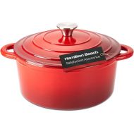 Hamilton Beach Enameled Cast Iron Dutch Oven 5.5-Quart Red, Cream Enamel Dutch Oven Pot with Lid