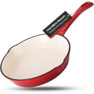 Hamilton Beach Enameled Cast Iron Fry Pan 8-Inch Red, Cream Enamel Coating, Skillet Pan for Stove Top and Oven