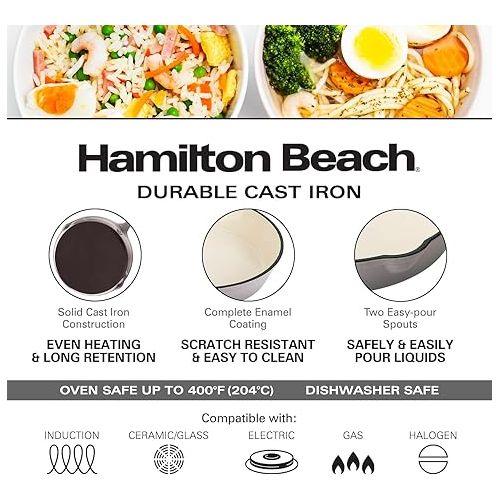  Hamilton Beach Enameled Cast Iron Fry Pan 8-Inch Navy (Gray, Fry 8-Inch)