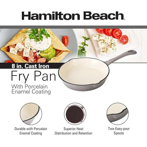  Hamilton Beach Enameled Cast Iron Fry Pan 8-Inch Navy (Gray, Fry 8-Inch)