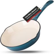 Hamilton Beach Enameled Cast Iron Fry Pan 8-Inch Navy, Cream Enamel Coating, Skillet Pan for Stove Top and Oven