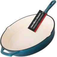 Hamilton Beach Enameled Cast Iron Fry Pan 12-Inch Navy, Cream Enamel Coating, Skillet Pan for Stove Top and Oven