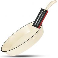 Hamilton Beach Enameled Cast Iron Fry Pan 10-Inch Cream, Cream Enamel Coating, Skillet Pan for Stove Top and Oven