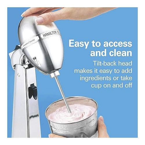  Hamilton Beach DrinkMaster Electric Drink Mixer, Restaurant-Quality Retro Milkshake Maker & Milk Frother, 2 Speeds, Extra-Large 28 oz. Stainless Steel Cup, Classic Chrome