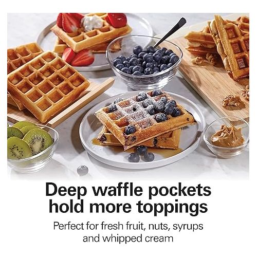  Hamilton Beach Non-Stick Belgian Waffle Maker with Indicator Lights, Makes 4 4