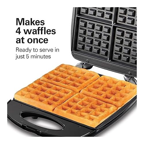  Hamilton Beach Non-Stick Belgian Waffle Maker with Indicator Lights, Makes 4 4