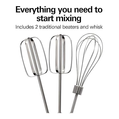  Hamilton Beach Electric Hand Mixer, 6 Speeds + Stir Button, 300 Watts of Peak Power for Powerful Mixing, Includes Whisk and Storage Clip, Black (62628)