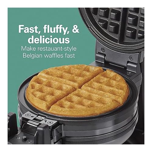  Hamilton Beach 26201 Belgian Waffle Maker with Removable Nonstick Plates, Double Flip, Makes 2 at Once, Black
