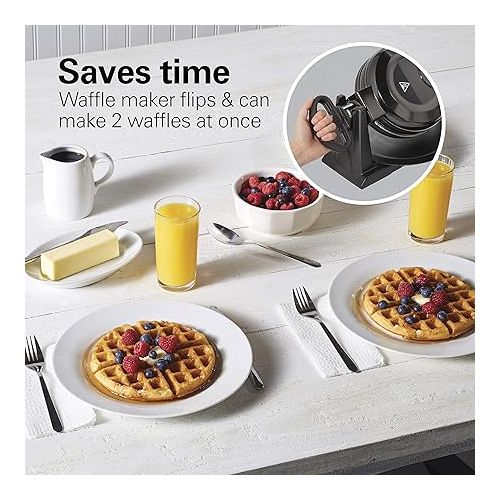  Hamilton Beach 26201 Belgian Waffle Maker with Removable Nonstick Plates, Double Flip, Makes 2 at Once, Black