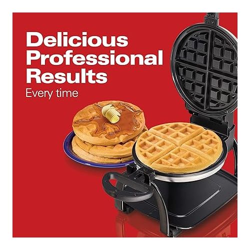  Hamilton Beach Flip Belgian Waffle Maker with Browning Control, Non-Stick Grids, Indicator Lights, Lid Lock and Drip Tray, Stainless Steel (26010R)