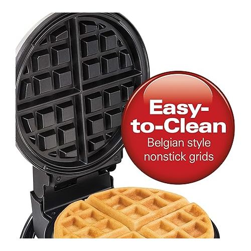  Hamilton Beach Flip Belgian Waffle Maker with Browning Control, Non-Stick Grids, Indicator Lights, Lid Lock and Drip Tray, Stainless Steel (26010R)