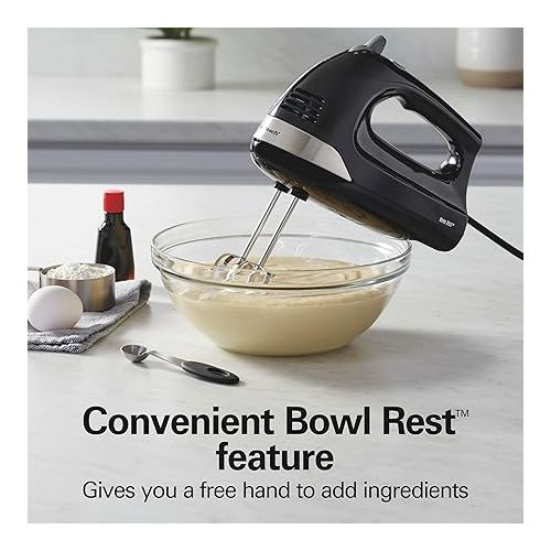  Hamilton Beach 6-Speed Electric Hand Mixer with Whisk, Dough Hooks and Easy Clean Beaters, 275 Watts, Snap-On Storage Case, Black