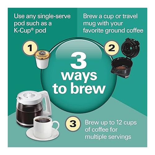  Hamilton Beach FlexBrew Trio 2-Way Coffee Maker, Compatible with K-Cup Pods or Grounds, Single Serve & Full 12c Pot, White with Stainless Steel Accents, Fast Brewing