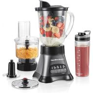 Hamilton Beach Blender for Shakes and Smoothies & Food Processor Combo, With 40oz Glass Jar, Portable Blend-In Travel Cup & 3 Cup Electric Food Chopper Attachment, 700 Watts, Gray & Black (58163)