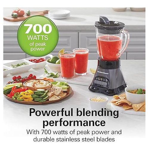  Hamilton Beach Blender for Shakes and Smoothies & Food Processor Combo, With 40oz Glass Jar, Portable Blend-In Travel Cup & 3 Cup Electric Food Chopper Attachment, 700 Watts, Gray & Black (58163)