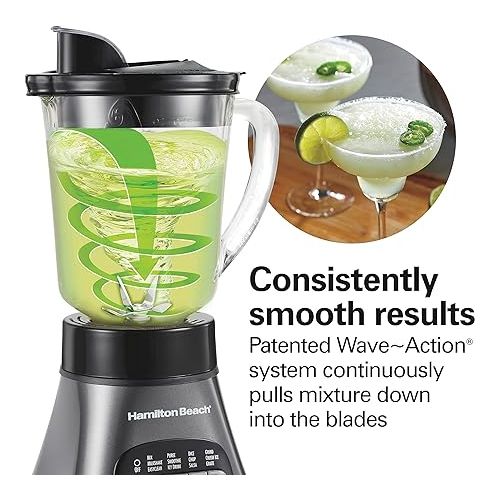  Hamilton Beach Blender for Shakes and Smoothies & Food Processor Combo, With 40oz Glass Jar, Portable Blend-In Travel Cup & 3 Cup Electric Food Chopper Attachment, 700 Watts, Gray & Black (58163)