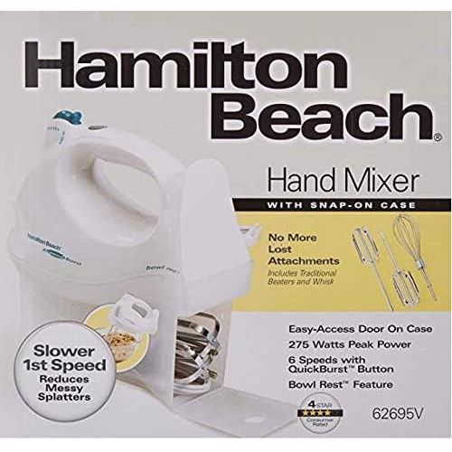  [아마존 핫딜] [아마존핫딜]Hamilton Beach Power Deluxe 6-Speed Electric Hand Mixer with Snap-On Storage Case, QuickBurst, Beaters, Whisk, Bowl Rest, White (62695V),