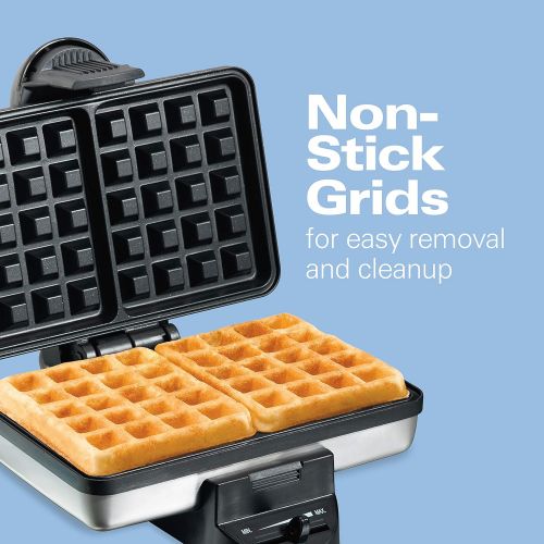  [아마존핫딜][아마존 핫딜] Hamilton Beach 2-Slice Non-Stick Belgian Waffle Maker with Browning Control, Indicator Lights, Compact Design, Premium Stainless Steel (26009)