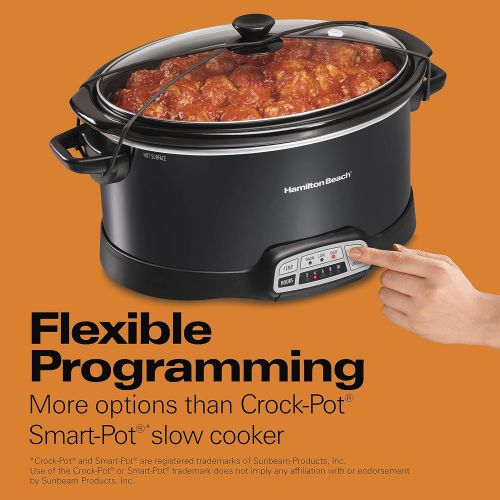  [아마존핫딜][아마존 핫딜] Hamilton Beach Portable 7-Quart Programmable Slow Cooker With Lid Latch Strap for Easy Transport, Dishwasher-Safe Crock, Black (33474)