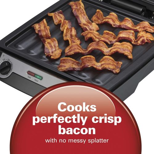  [아마존핫딜][아마존 핫딜] Hamilton Beach 4-in-1 Indoor Grill & Electric Griddle Combo with Bacon Cooker, Opens Flat to Double Cooking Surface, Removable Nonstick Plates, Black & Silver (25601)