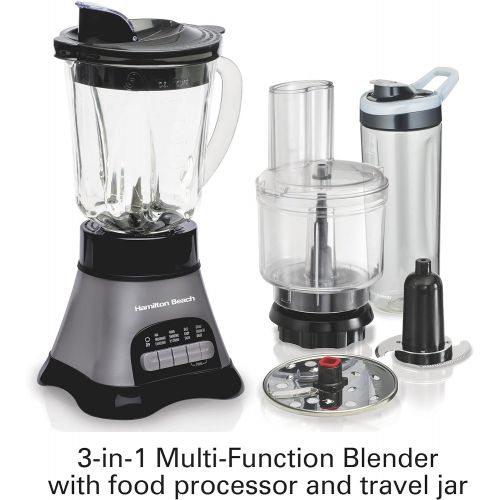  [아마존핫딜][아마존 핫딜] Hamilton Beach Wave Crusher Blender with 40oz Jar, 3-Cup Vegetable Chopper, and Portable Blend-In Travel Container for Shakes and Smoothies, Grey & Black (58163)