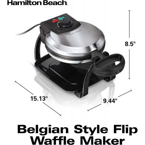  [아마존핫딜][아마존 핫딜] Hamilton Beach Flip Belgian Waffle Maker with Browning Control, Non-Stick Grids, Indicator Lights, Lid Lock and Drip Tray, Stainless Steel (26010R)