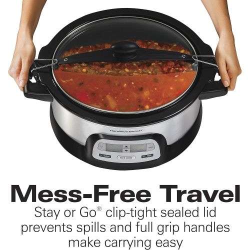  [아마존핫딜][아마존 핫딜] Hamilton Beach Stay or Go Portable 6-Quart Programmable Slow Cooker With FlexCook Dual Digital Timer for 2 Heat Settings, Lid Lock (33861)