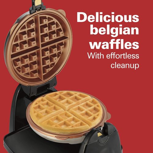  [아마존 핫딜] Hamilton Beach Flip Belgian Waffle Maker with Non-Stick Copper Ceramic Removable Plates, Browning Control, Drip Tray, Stainless Steel (26031)