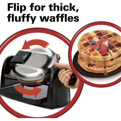  [아마존 핫딜] Hamilton Beach Flip Belgian Waffle Maker with Non-Stick Copper Ceramic Removable Plates, Browning Control, Drip Tray, Stainless Steel (26031)