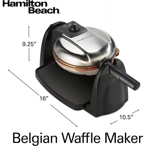  [아마존 핫딜] Hamilton Beach Flip Belgian Waffle Maker with Non-Stick Copper Ceramic Removable Plates, Browning Control, Drip Tray, Stainless Steel (26031)