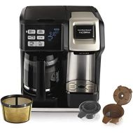 [아마존 핫딜] Hamilton Beach FlexBrew Coffee Maker, Single Serve & Full Pot, Compatible with K-Cup Pods or Grounds, Programmable, Includes Permanent Filter, Black (49950C), Silver