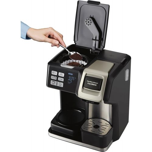  [아마존 핫딜] Hamilton Beach FlexBrew Coffee Maker, Single Serve & Full Pot, Compatible with K-Cup Pods or Grounds, Programmable, Includes Permanent Filter, Black (49950C), Silver