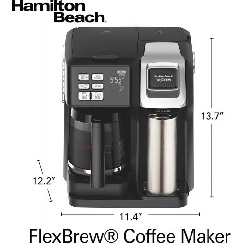  [아마존 핫딜] Hamilton Beach FlexBrew Coffee Maker, Single Serve & Full Pot, Compatible with K-Cup Pods or Grounds, Programmable, Includes Permanent Filter, Black (49950C), Silver