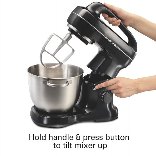  [아마존베스트]Hamilton Beach Electric Stand Mixer, Tilt-Head, 4 Quarts, 7 Speeds With Whisk, Dough Hook, Flat Beater Attachments, Splash Guard, Black (63391),