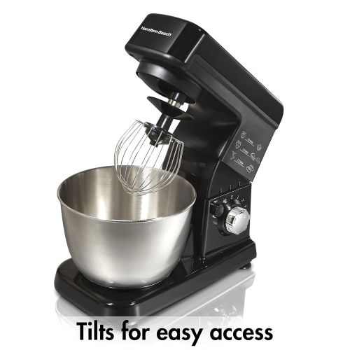  [아마존베스트]Hamilton Beach 6 Speed Electric Stand Mixer with Stainless Steel 3.5 Quart Bowl, Planetary Mixing, Tilt-Up Head (63325), 300 Watt Motor, Black