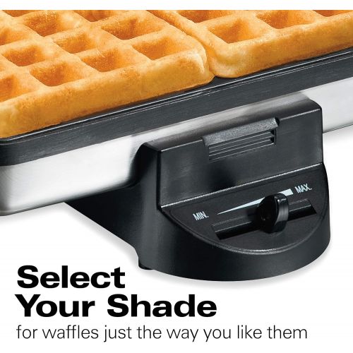  [아마존베스트]Hamilton Beach 2-Slice Non-Stick Belgian Waffle Maker with Browning Control, Indicator Lights, Compact Design, Premium Stainless Steel (26009)