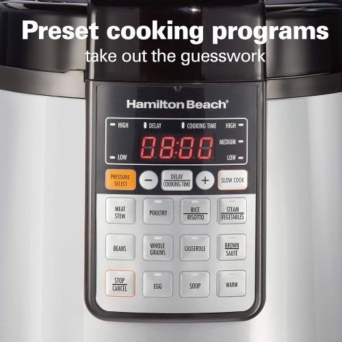  [아마존베스트]Hamilton Beach 34500 Multi-function Electric Pressure Cooker with Brown/Saute, Steam and Rice Smart Cooking Presets, 6 quart, Stainless