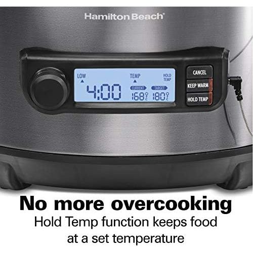  [아마존베스트]Hamilton Beach 6 Quart Digital Slow Cooker Programmable with Temperature Probe, Temp Tracker To Braise, Simmer, Sous Vide, Make Fondue & Yogurt, Black Stainless (33866)