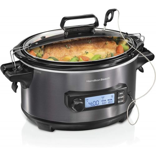  [아마존베스트]Hamilton Beach 6 Quart Digital Slow Cooker Programmable with Temperature Probe, Temp Tracker To Braise, Simmer, Sous Vide, Make Fondue & Yogurt, Black Stainless (33866)