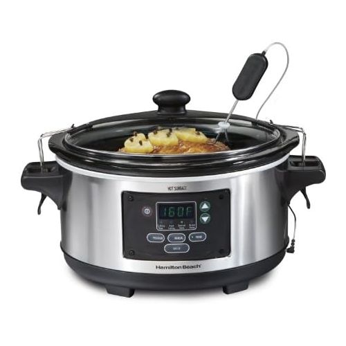  [아마존베스트]Hamilton Beach 6-Quart Slow Cooker, Programmable, Set & Forget With Temperature Probe, Transport Clips, Sealing Lid (33969A), 275 Watts, Stainless Steel