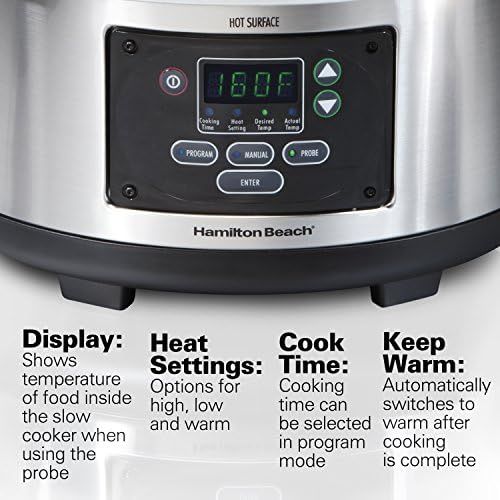  [아마존베스트]Hamilton Beach 6-Quart Slow Cooker, Programmable, Set & Forget With Temperature Probe, Transport Clips, Sealing Lid (33969A), 275 Watts, Stainless Steel