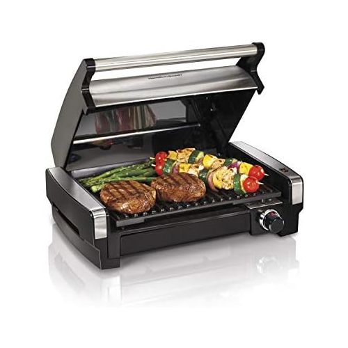  [아마존베스트]Hamilton Beach Electric Indoor Searing Grill Removable Easy-To-Clean Nonstick Plate, 6-Serving, Extra-Large Drip Tray, Stainless Steel (25360)