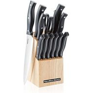 [아마존베스트]Hamilton Beach 14 Piece ABS Full Tang With Rivets Rubber Wood Veneer Block Cutlery Set, 2.2mm, Silver