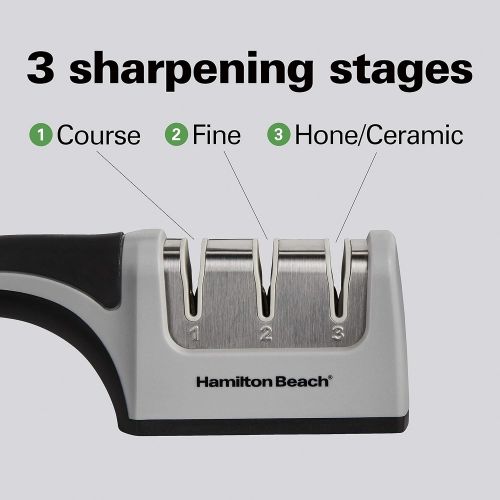  [아마존베스트]Hamilton Beach 86601 Manual Kitchen Knife Sharpener, Smooth Glide Spinning Grinding Wheels, 3 Stages, Grey