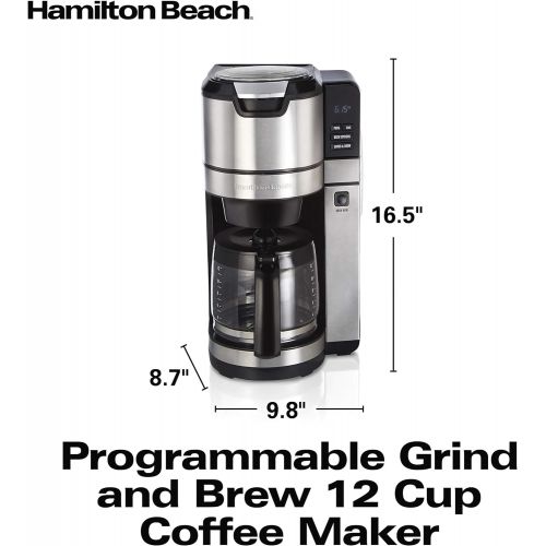  [아마존베스트]Hamilton Beach Programmable Grind and Brew Coffee Maker (45505), 12 Cup, Black