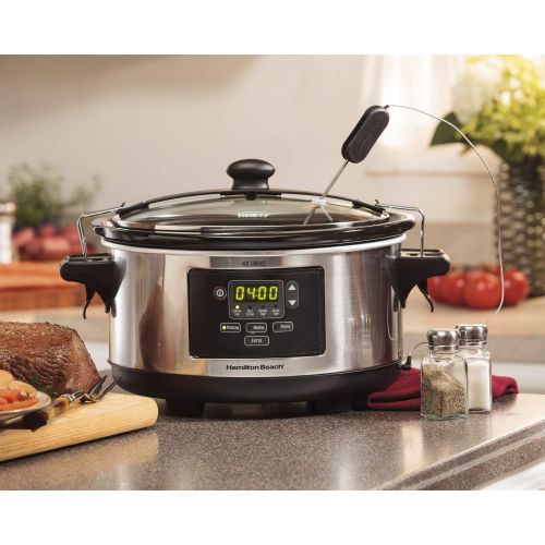  [아마존베스트]Hamilton Beach Set & Forget 6 Quart Programmable Slow Cooker, Stainless Steel