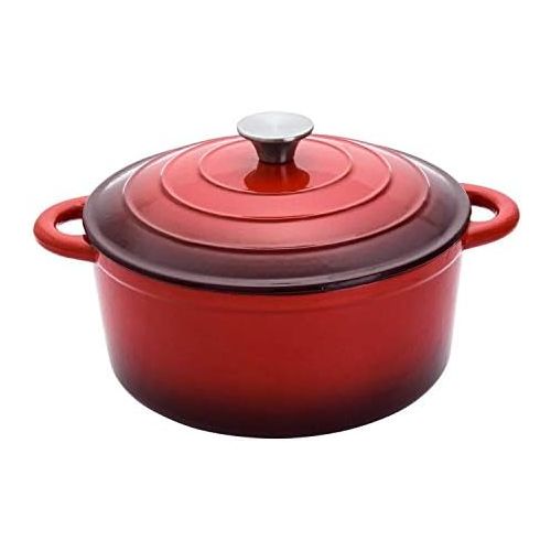  [아마존베스트]Hamilton Beach 5.5 Quart Enameled Cast Iron Covered Round Dutch Oven Pot, Red