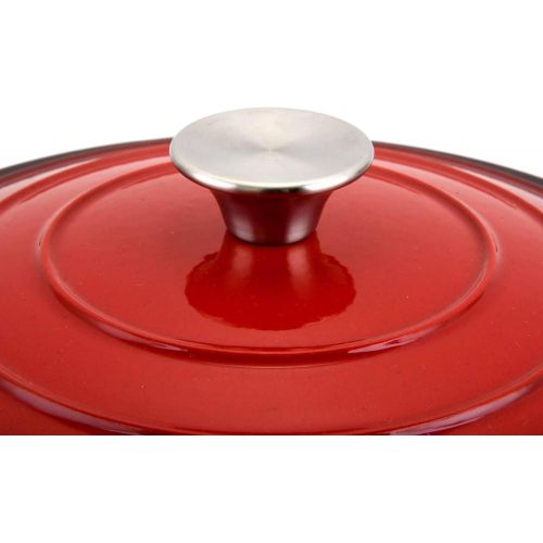  [아마존베스트]Hamilton Beach 5.5 Quart Enameled Cast Iron Covered Round Dutch Oven Pot, Red